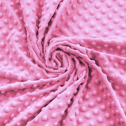 Tkanina Minky w kolorze cukierkowego różu (candy pink) z tłoczonymi kropkami – miękka dzianina polarowa 380 g idealna na kocyki, poduszki, zabawki, artykuły dla dzieci i DIY