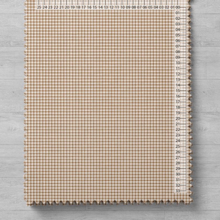Bawełna krateczka pepitka 3x3 mm beżowa, tkanina o splocie płóciennym, 125 g/m², szerokość 160 cm – na metry, do odzieży, pościeli i dekoracji.