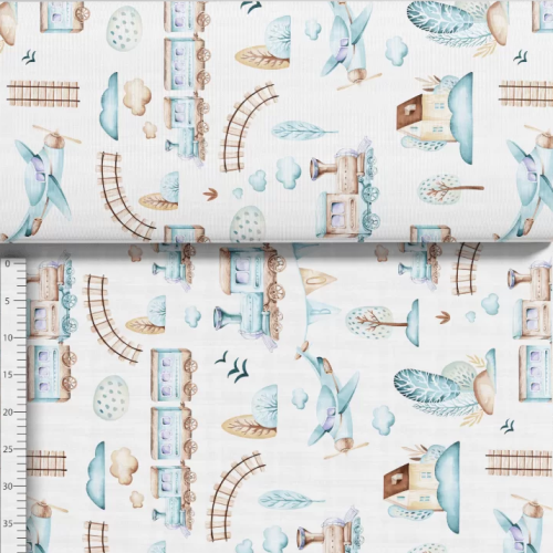 Bawełna ciuchcia błękitna, tkanina o splocie płóciennym, 125 g/m², szerokość 160 cm – na metry, do odzieży, pościeli i dekoracji.