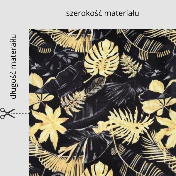 Tkanina wodoodporna Oxford druk cyfrowy Liście czarno-złote D090 na metry szerokość materiału